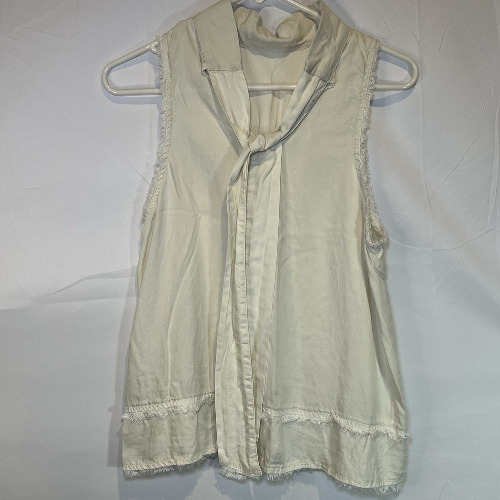 Bella Dahl Womens Sleeveless V Neck Fringe Tiered Top Cream Ivory Small Tie